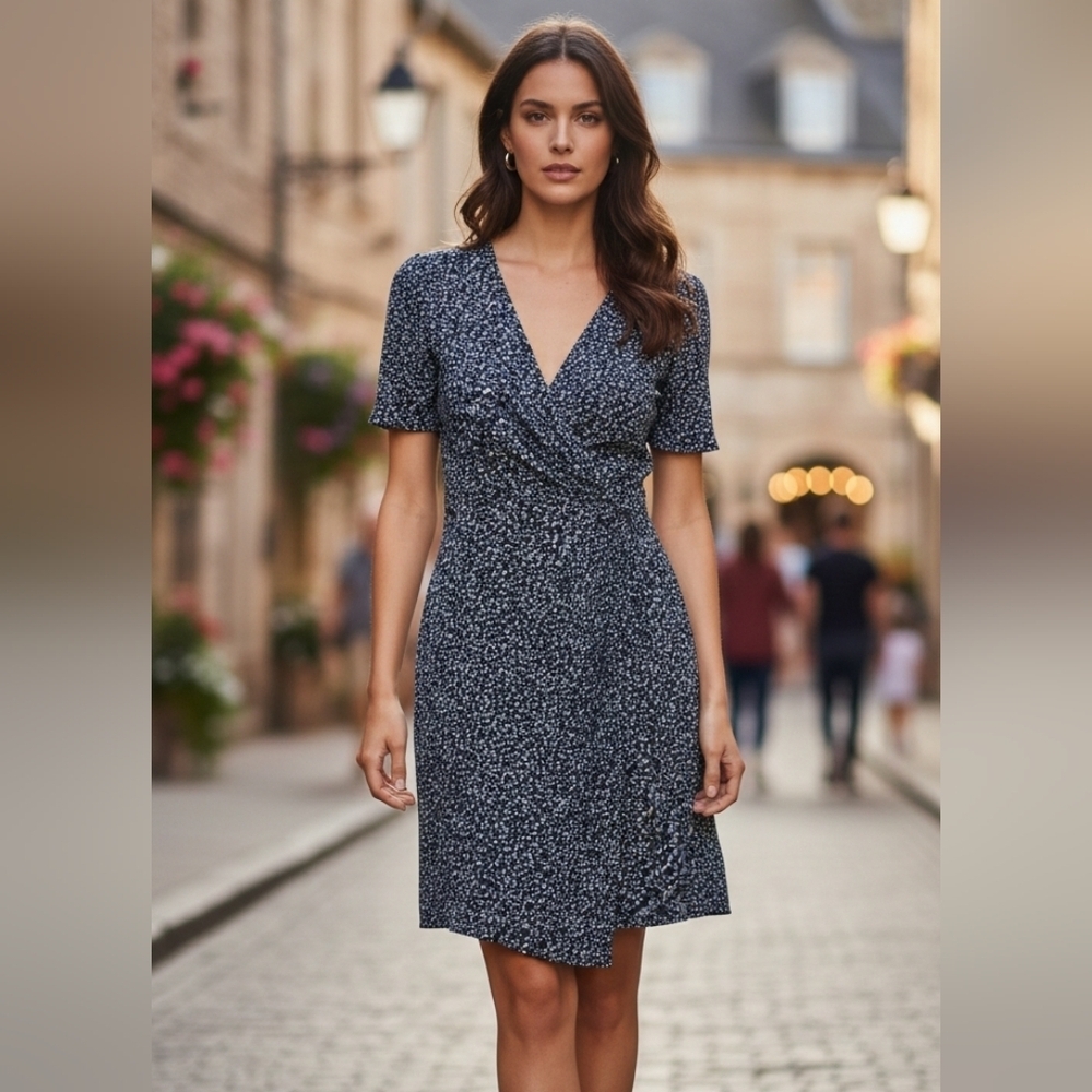 Banana Republic Women's Navy Print Faux Wrap Bodycon Dress Size XS
